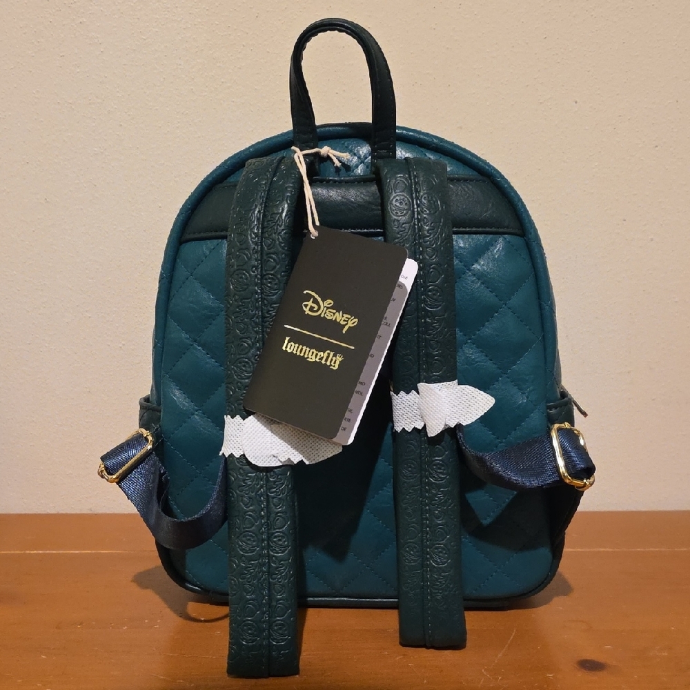 Loungefly Teal Quilted Backpack with Gold Accents - Picture 2 of 11